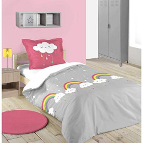 Housse Couette Nuage Arc-en-ciel - Gris/Rose - 140x200cm